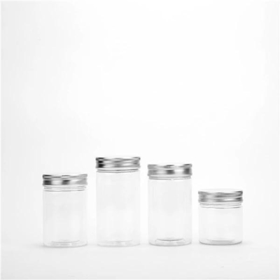 Clear Appearance 370ml 13oz PET Plastic Bottles With Silver Gold Aluminum Lid For Beverage Milk Tea Food And Snack Jar Packaging